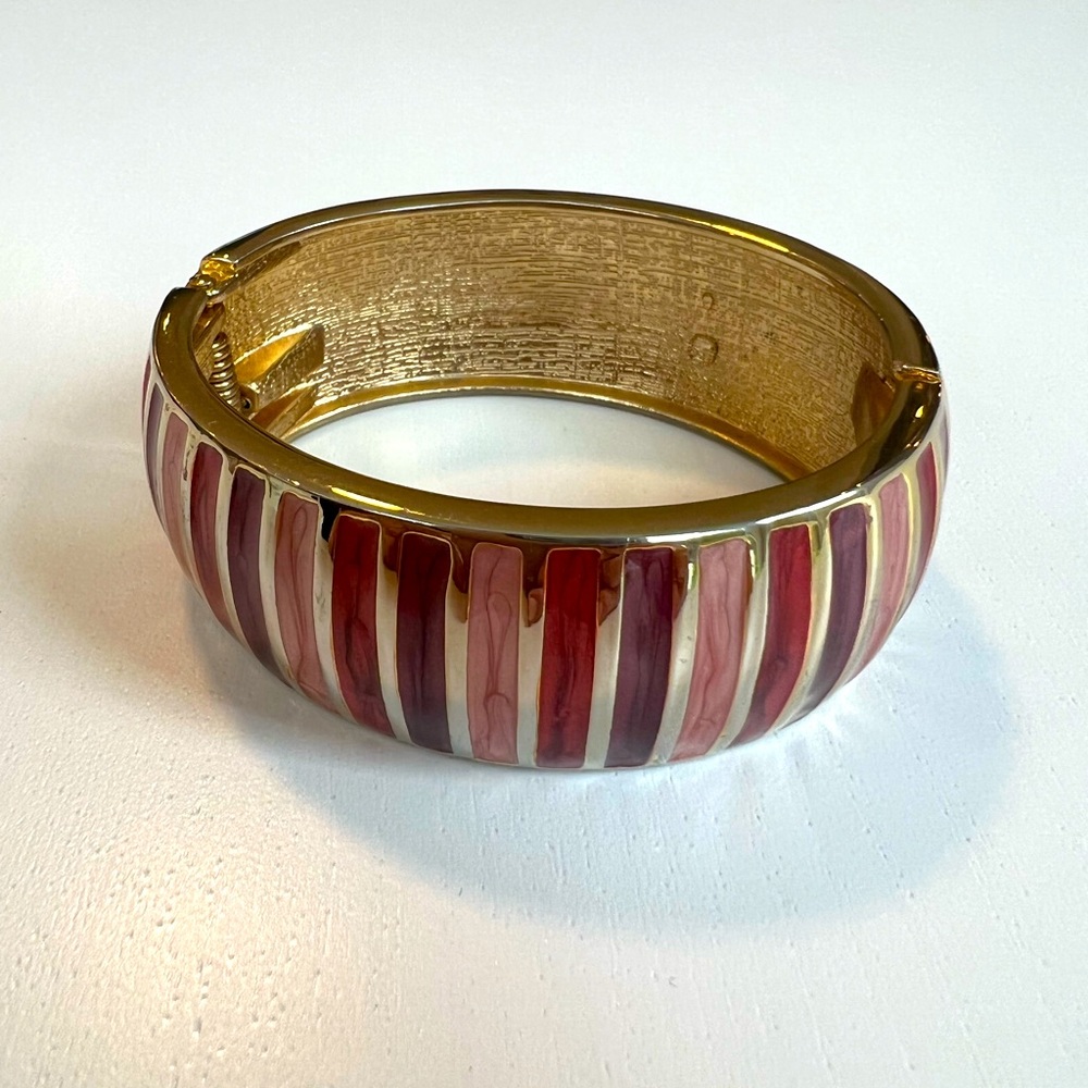 2/$10 Gold & Pink Striped Hinged Bangle Bracelet